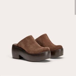 Everlane Suede Platform Clogs in Brown